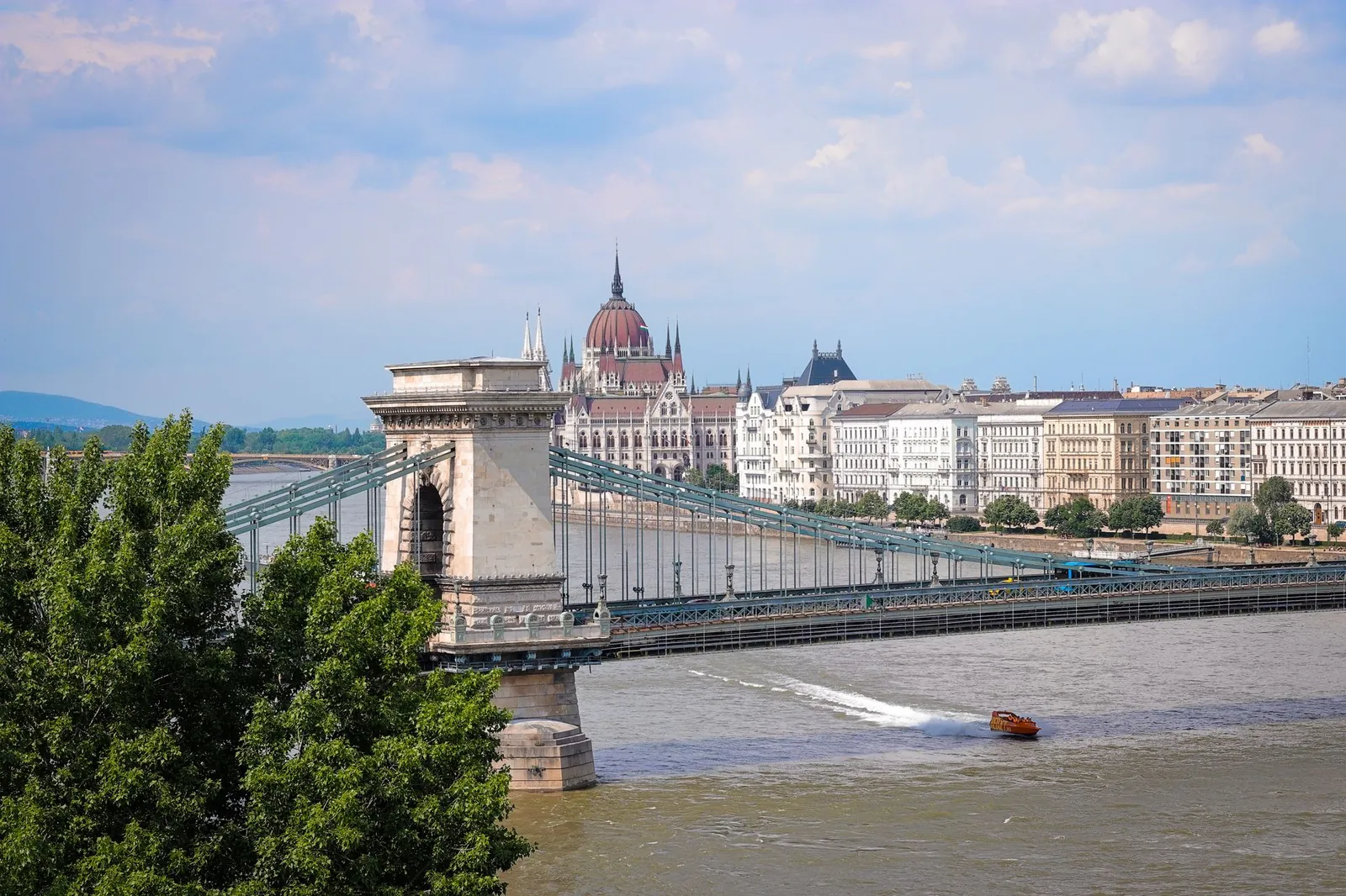 The Szechenyi Chain Bridge and the Danube in Budapest