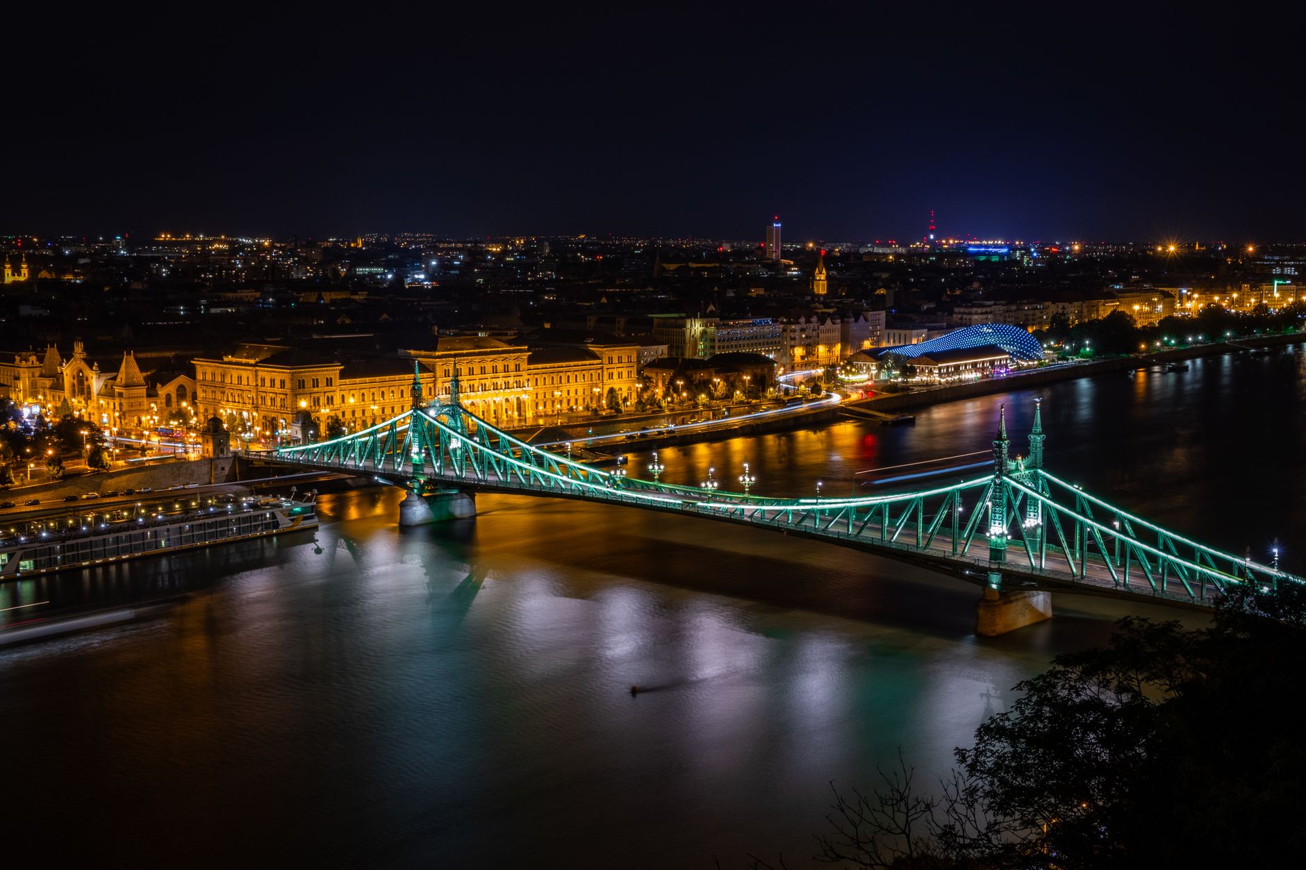 Budapest and the Danube lit up at night